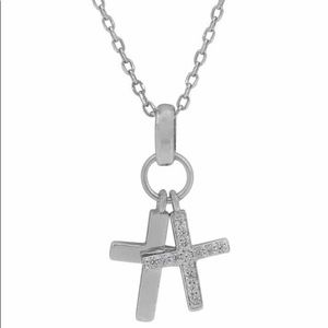 Sterling silver double cross necklace